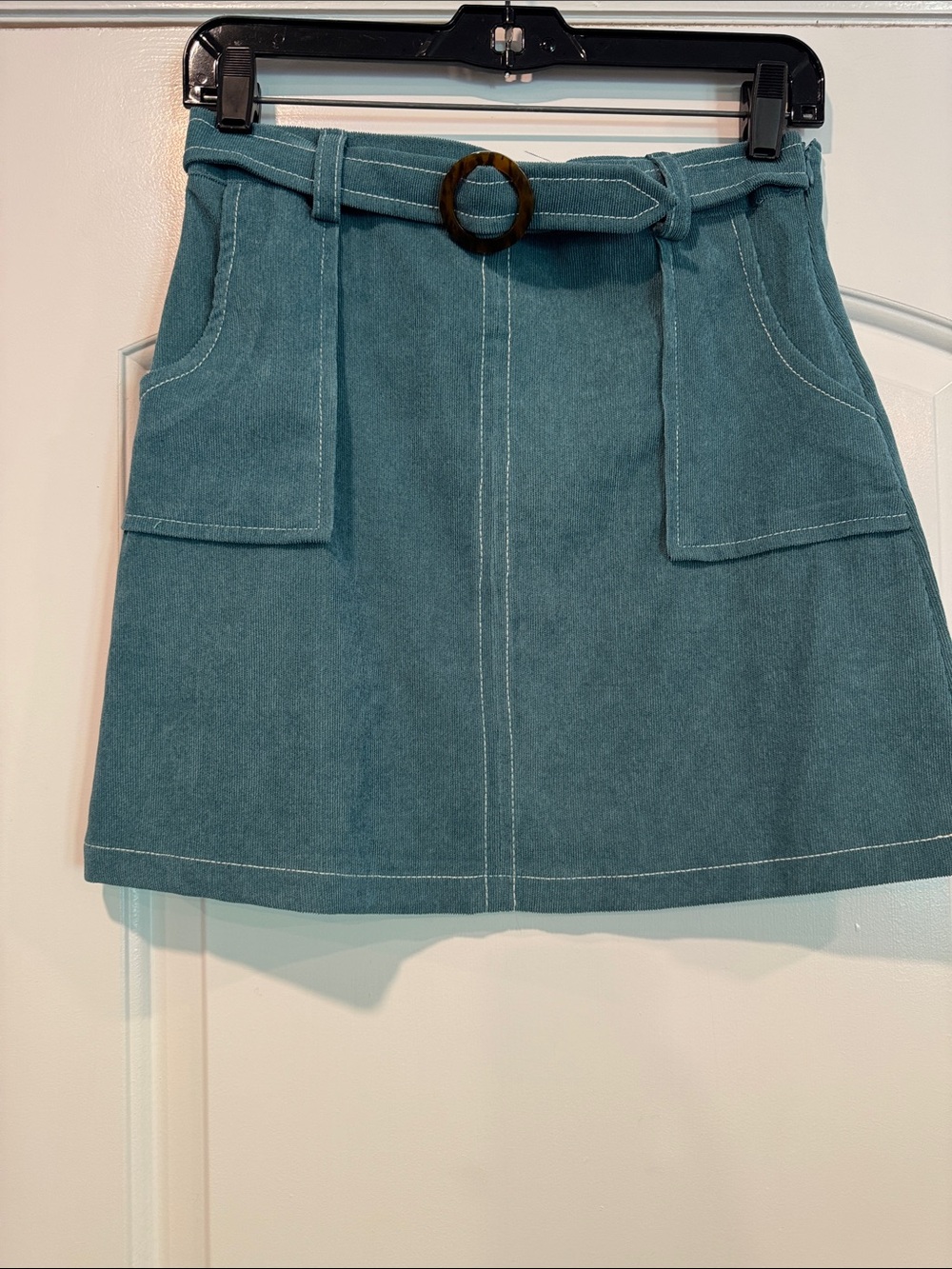 Iz Byer Teal High-Waist Mini Belted Skirt Size 14